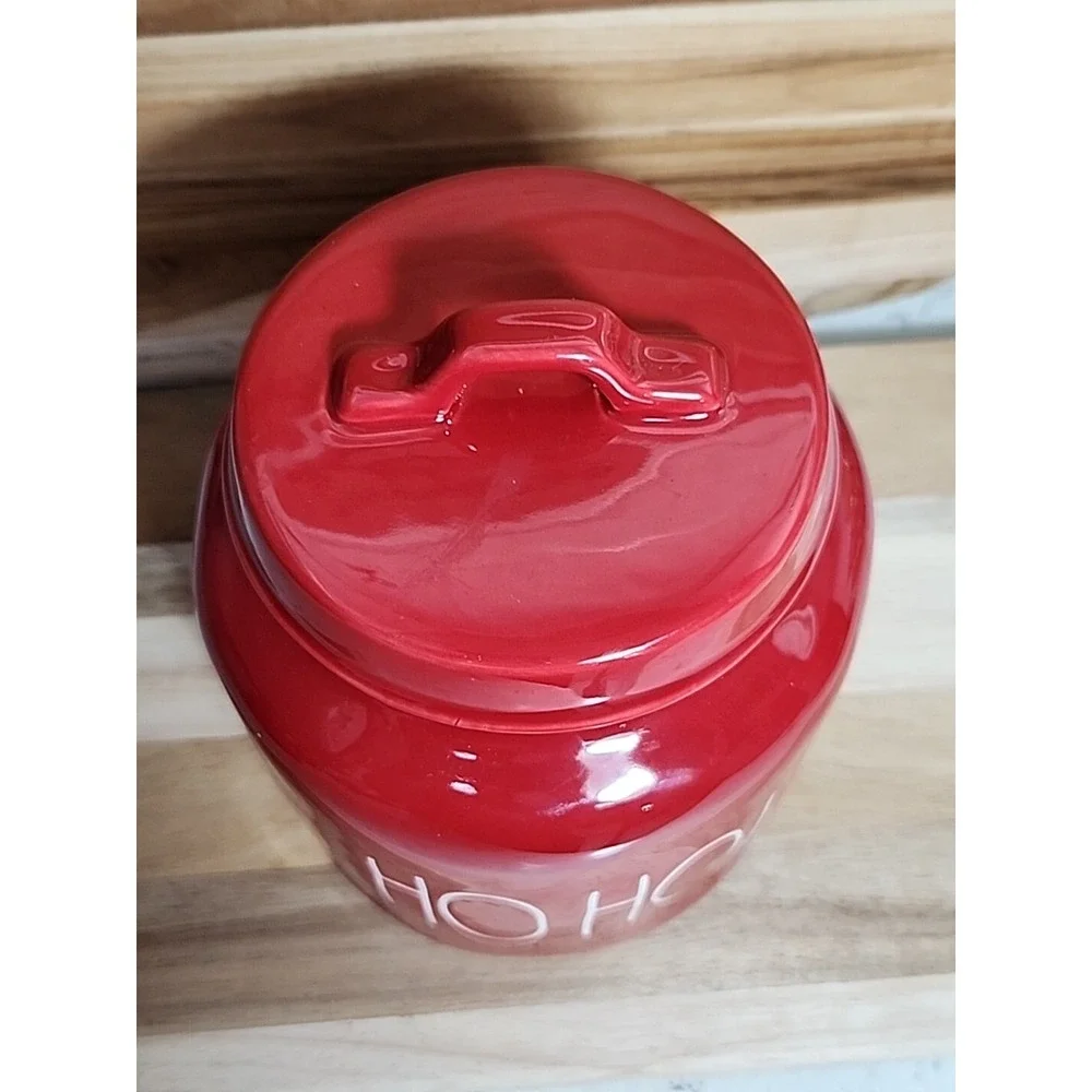 Rae Dunn by Magenta HO HO HO Chubby Canister Cookie Jar w Air-tight Lid Red EUC